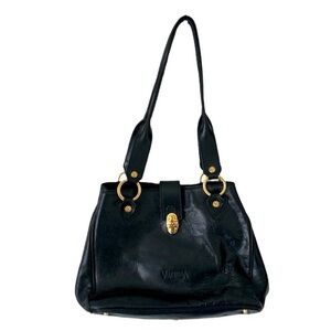 Valentina Mustang Black Hand Bag Black Leather Classic Preppy Designer Italy‎